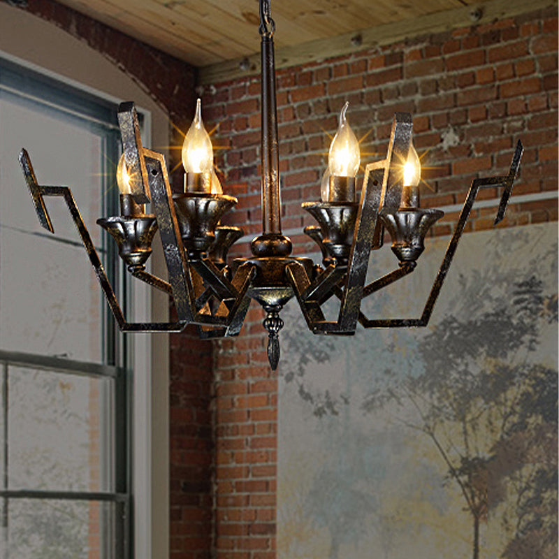 Black 6 Lights Chandelier Lighting Rustic Metal Candelabra Pendant Lamp for Bedroom