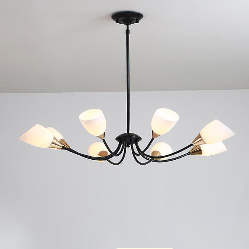 Black 3/6/8 Lights Pendant Chandelier Classic Frosted Glass Oval Shade Hanging Light with Sputnik Design