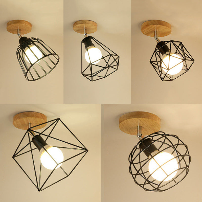 1 Licht einstellbare Quadrat/Kugel Deckenleuchte mit Käfig Schatten Industrial Black Metall halbbündiges Licht für Korridor