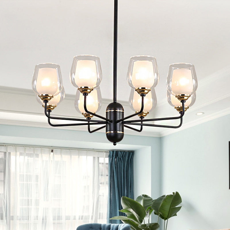 3/6/8 Lights Clear Glass Hanging Chandelier Traditional Black Cup Shape Living Room Pendant Light Fixture