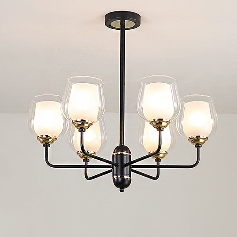 3/6/8 Lights Clear Glass Hanging Chandelier Traditional Black Cup Shape Living Room Pendant Light Fixture