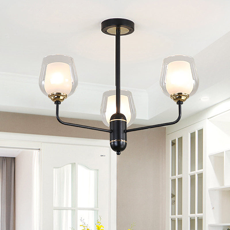 3/6/8 Lights Clear Glass Hanging Chandelier Traditional Black Cup Shape Living Room Pendant Light Fixture
