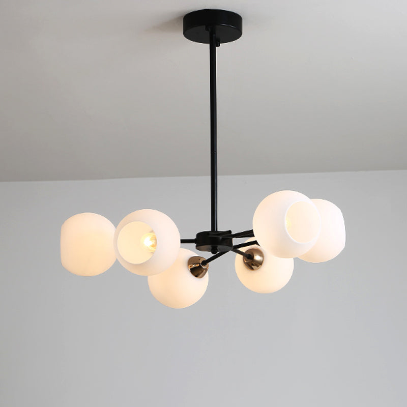 Black Globe Shade Chandelier Lamp Traditional White Glass 6/12/18 Lights Living Room Hanging Light with Sputnik Design