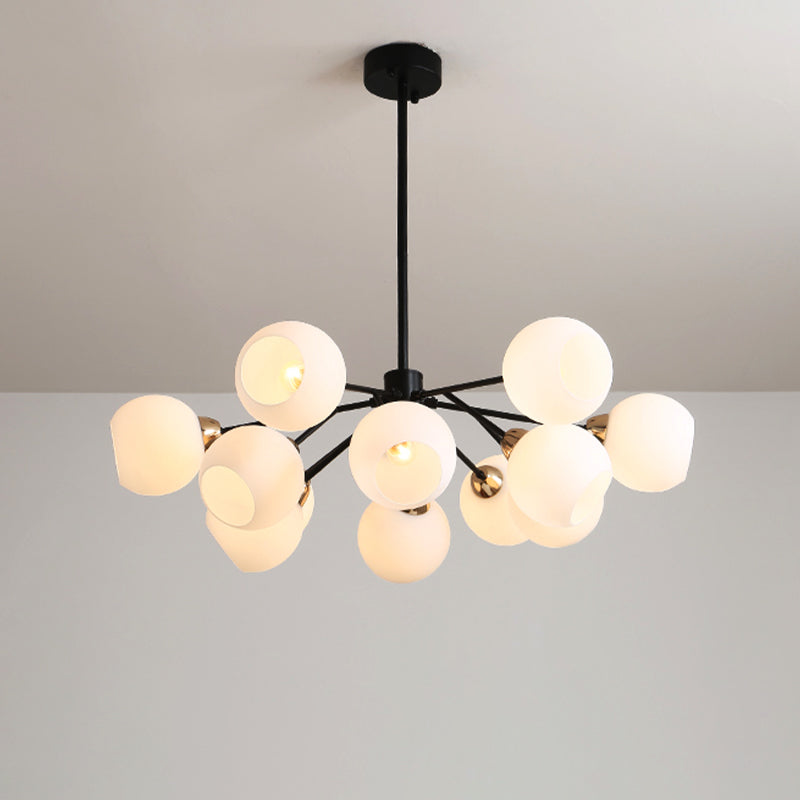 Black Globe Shade Chandelier Lamp Traditional White Glass 6/12/18 Lights Living Room Hanging Light with Sputnik Design
