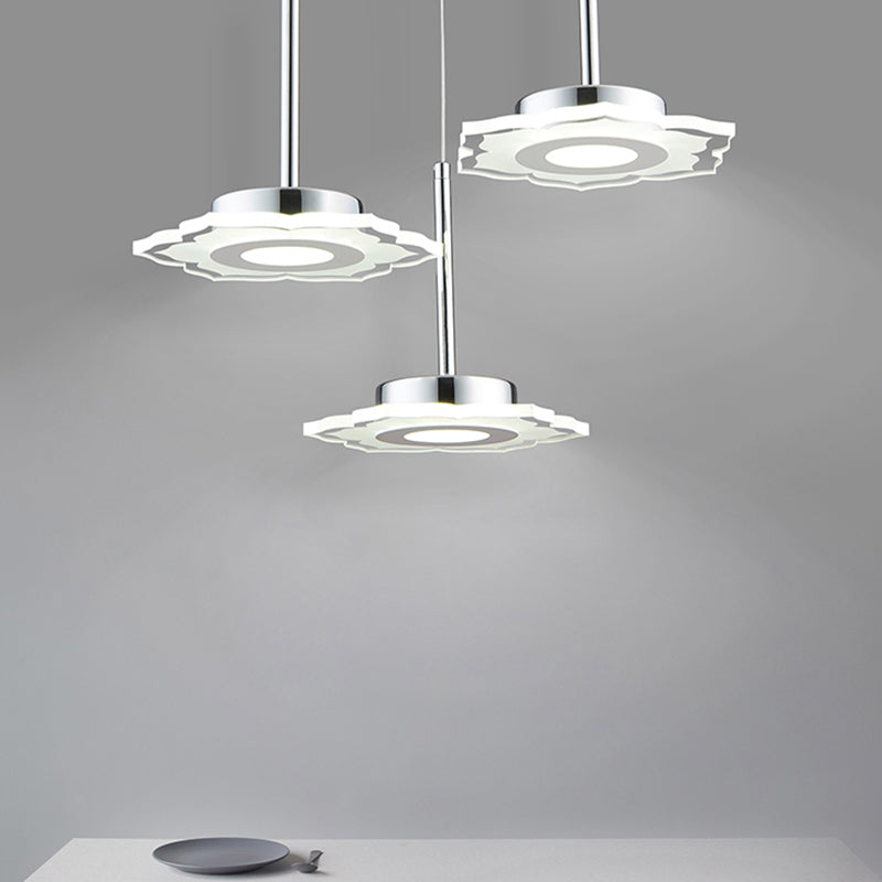 Modernism Flower Cluster Pendant Acrylic 3-Head LED Dinging Room Lamp in Warm/White/Natural Light with Linear/Round Canopy