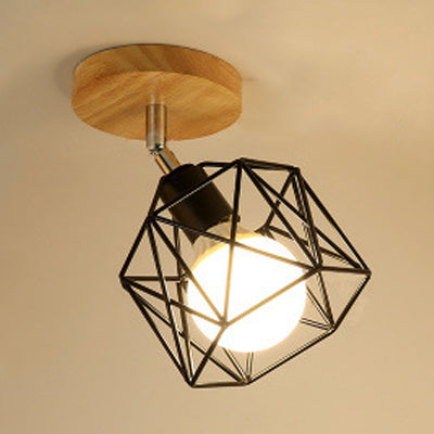 1 Licht einstellbare Quadrat/Kugel Deckenleuchte mit Käfig Schatten Industrial Black Metall halbbündiges Licht für Korridor