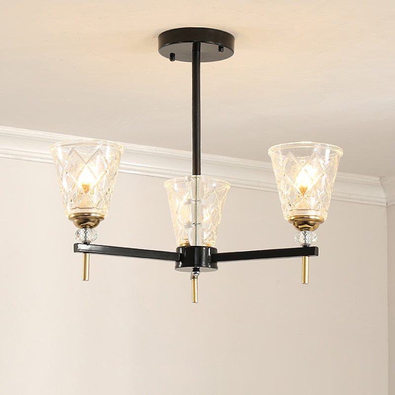 Clear 3/6 Lights Chandelier Light Fixture Traditional Textured Glass Cone Pendant Lamp for Bedroom