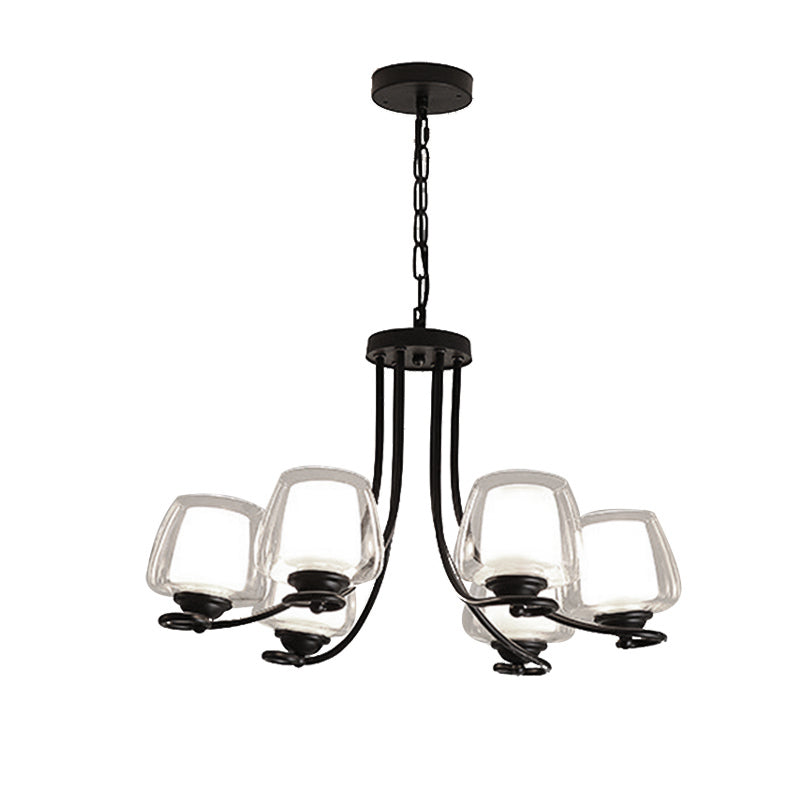 3/6 Bulbs Ceiling Lamp Sputnik Double-Layered Glass Traditional Dining Room Chandelier in Black