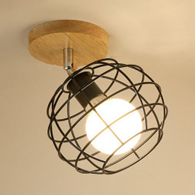 1 Licht einstellbare Quadrat/Kugel Deckenleuchte mit Käfig Schatten Industrial Black Metall halbbündiges Licht für Korridor