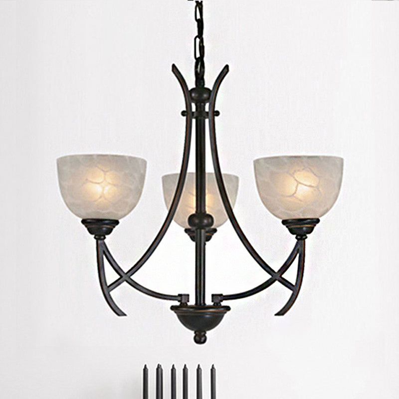 Schüssel Wohnzimmer Anhänger Kronleuchter traditioneller weißer, wolkenartiger gefrosteter Glas 3 Lichter Bronze Hanging Fixture