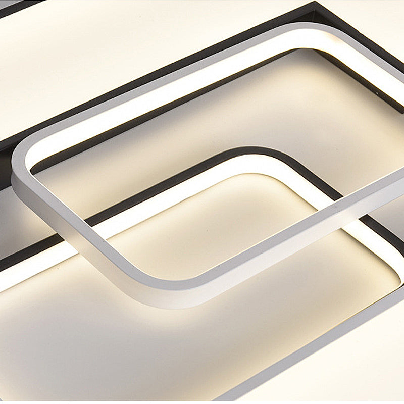 Square/Rectangular Flush Mount Lamp Modern Metal 22"/31.5" Wide Led Black and White Flush Mount Ceiling Fixture with Recessed Diffuser in White/Warm Light