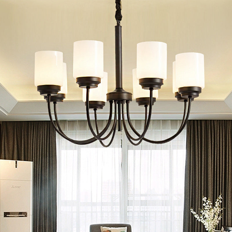 3/6/8 LIGHTS PLAGE LETURE CYLINDRE CYLINDRE VERRE OPAL PLUSE PLAQUE CHANDELIER EN NOIR POUR LE SOIR