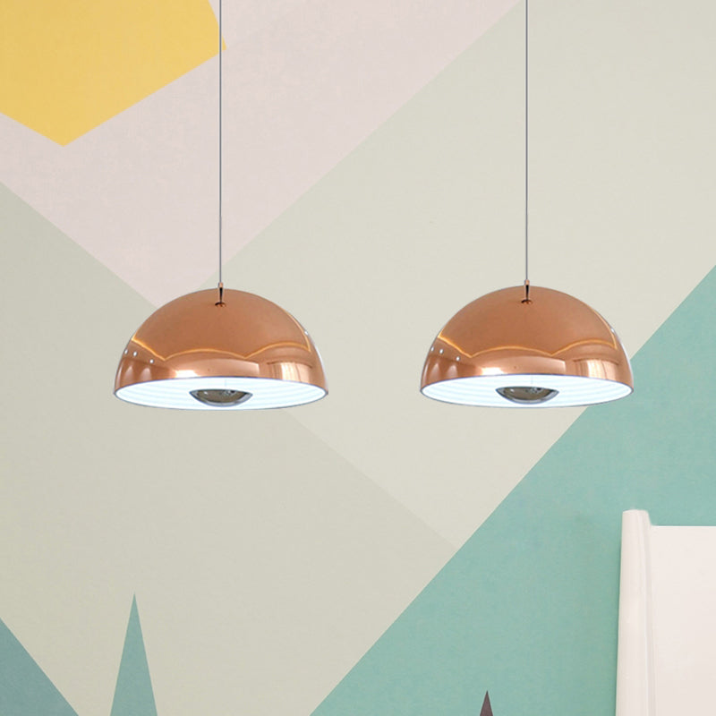 Nordic Dome Hanging Lamp Metal 1/2/3 Heads White/Black/Rose Gold Pendant Light Fixture for Dining Room, 12"/16"/19.5" Wide