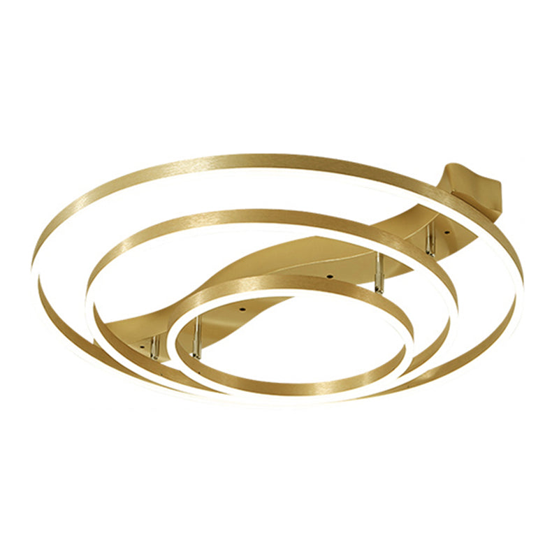 Gold Finish Ring Ceiling Mount Lamp Artistic Metal Adjustable LED Semi Flush Light