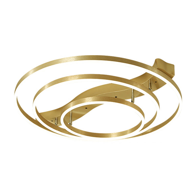 Gold Finish Ring Ceiling Mount Lamp Artistic Metal Adjustable LED Semi Flush Light