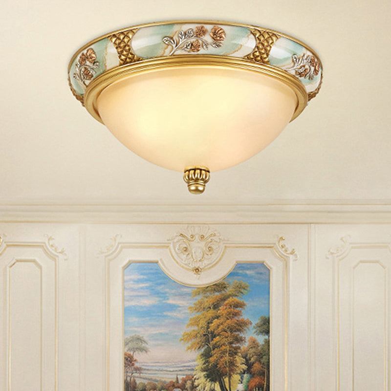 Plafonnier de salon en forme de bol, verre givré traditionnel, 3 lumières, éclairage de plafond en laiton, 15 "/ 19" de large