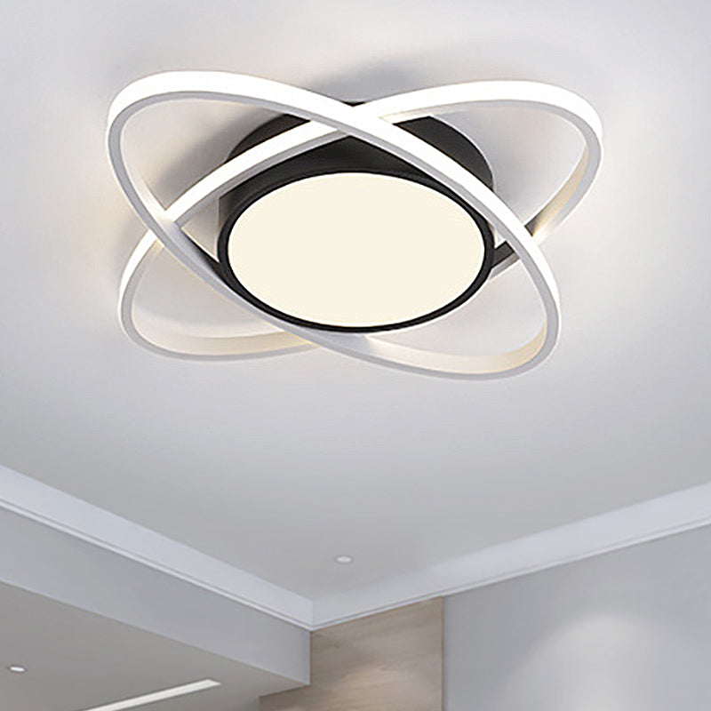 20.5"/28" Wide Oval Metal Flush Mount Lamp Modern Black and White Led Flush Mount Ceiling Fixture with Frosted Diffuser in White/Warm Light