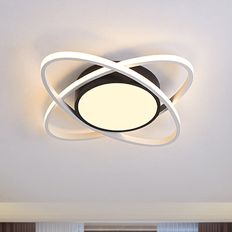 20.5"/28" Wide Oval Metal Flush Mount Lamp Modern Black and White Led Flush Mount Ceiling Fixture with Frosted Diffuser in White/Warm Light