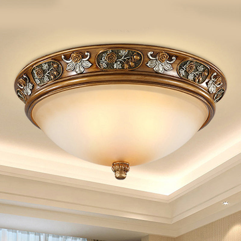 Luminaire encastré traditionnel en forme de bol en verre givré à montage au plafond à 3 lumières marron pour chambre à coucher, 15"/19" de large