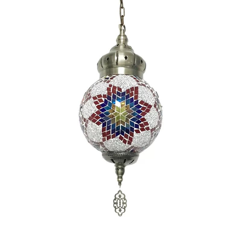 1/4 Bulbs Sphere Ceiling Light Tradition Red/Blue/Gold Glass Suspended Lighting Fixture for Restaurant