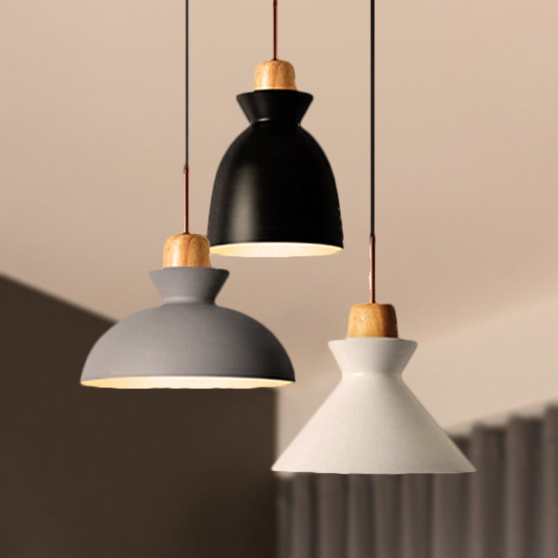 3 Bulbs Pendant Lighting with Shade Metal and Wood Nordic Style Indoor Ceiling Light Fixture in Black