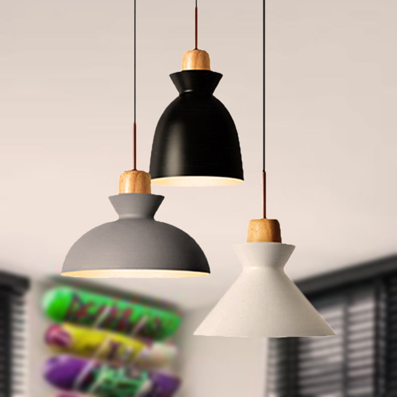 3 Bulbs Pendant Lighting with Shade Metal and Wood Nordic Style Indoor Ceiling Light Fixture in Black