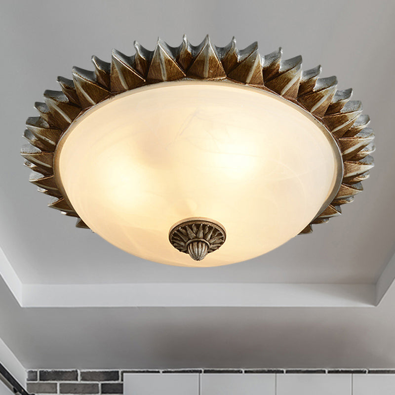 1/3 Lights Sunburst Flush Light Fixture Traditional White Glass Ceiling Mount for Dining Room, 9"/15" Wide