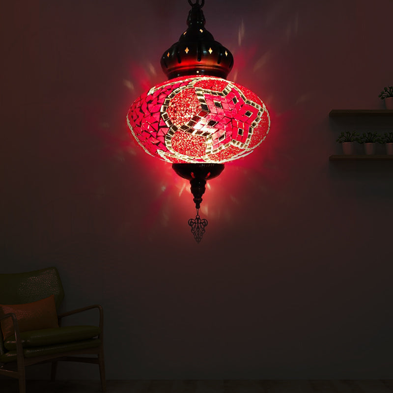 1/4 Bulbs Globe Ceiling Light Traditional Red/Orange/Blue Glass Pendant Lighting Fixture for Living Room