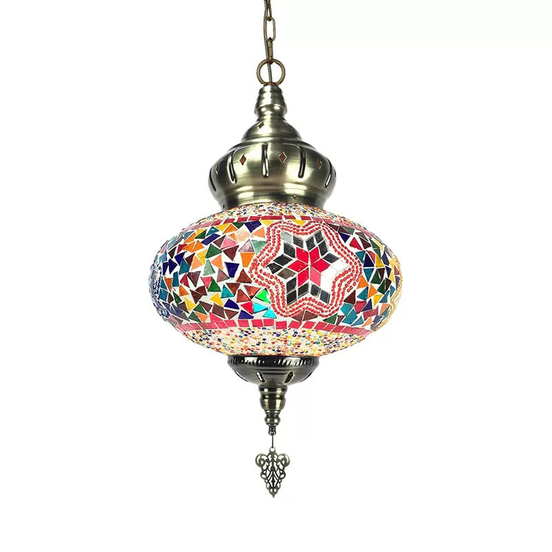 Colorful Glass Global Pendant Lighting Traditionary 1/4 Heads Ceiling Light Fixture in Chrome for Bedroom