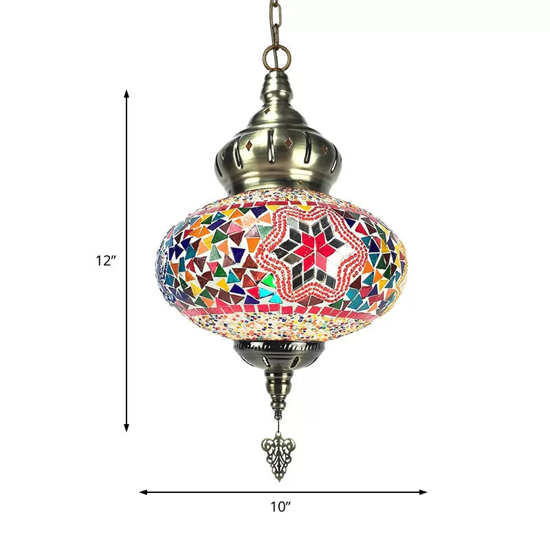 Colorful Glass Global Pendant Lighting Traditionary 1/4 Heads Ceiling Light Fixture in Chrome for Bedroom