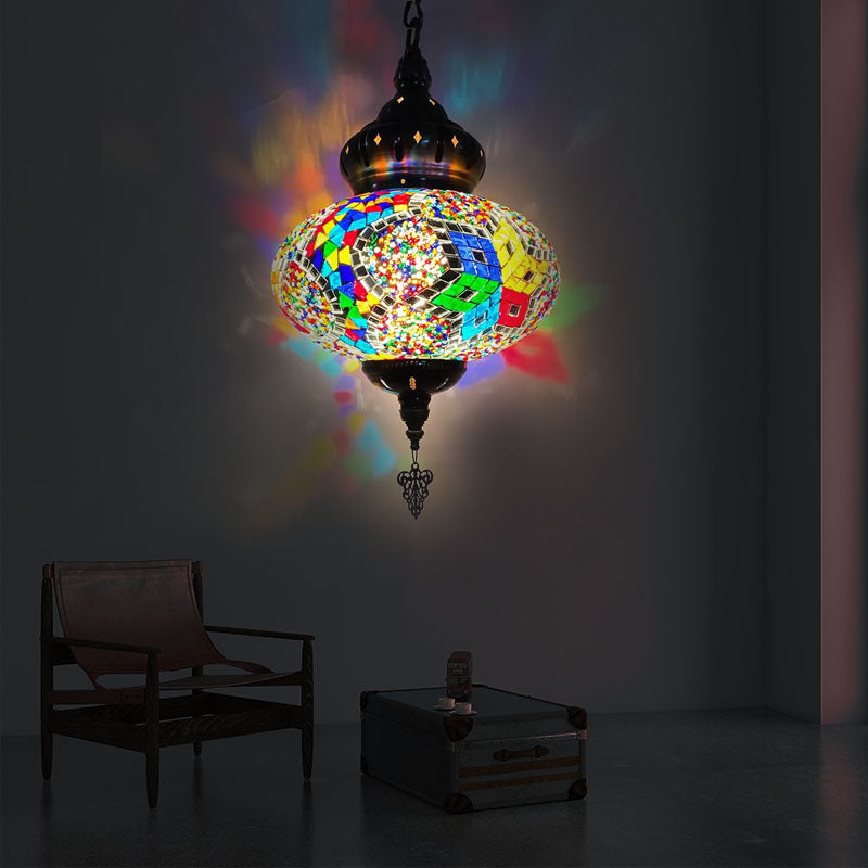 Colorful Glass Global Pendant Lighting Traditionary 1/4 Heads Ceiling Light Fixture in Chrome for Bedroom