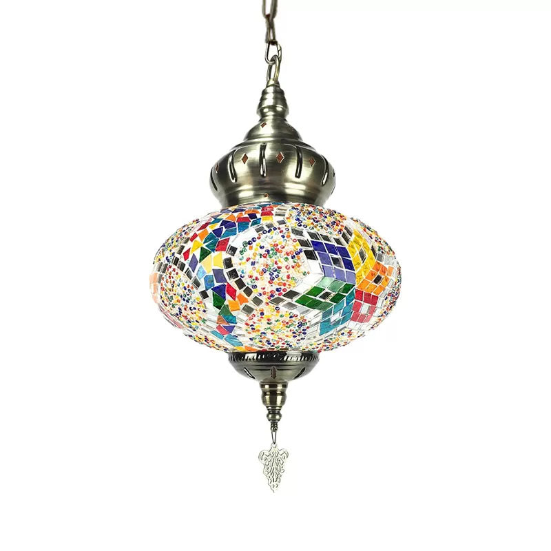 Colorful Glass Global Pendant Lighting Traditionary 1/4 Heads Ceiling Light Fixture in Chrome for Bedroom