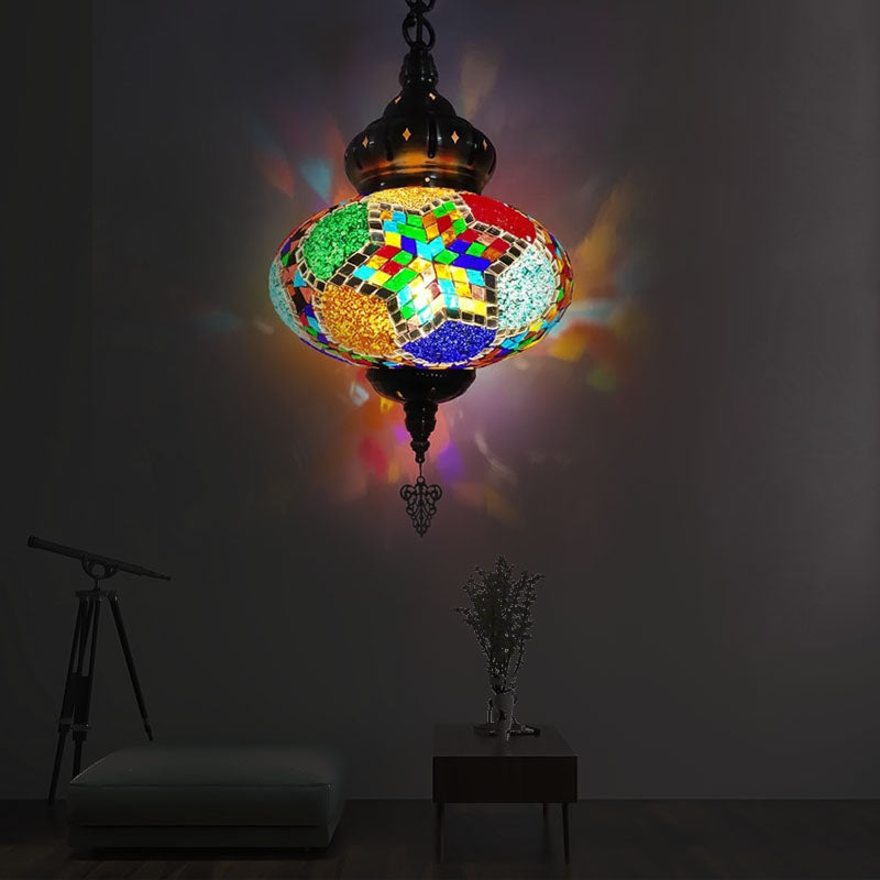 Colorful Glass Global Pendant Lighting Traditionary 1/4 Heads Ceiling Light Fixture in Chrome for Bedroom