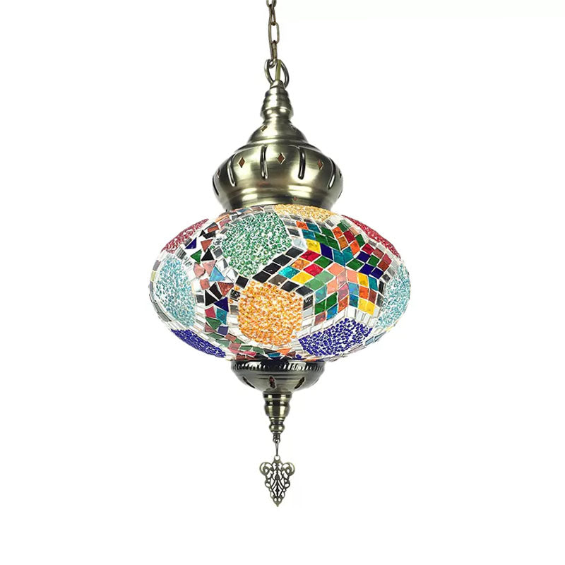 Colorful Glass Global Pendant Lighting Traditionary 1/4 Heads Ceiling Light Fixture in Chrome for Bedroom