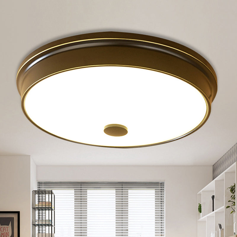 Round White Glass Flush Fixture Traditional LED Bedroom Ceiling Lighting in Black/Gold, 11"/12.5"/16" W