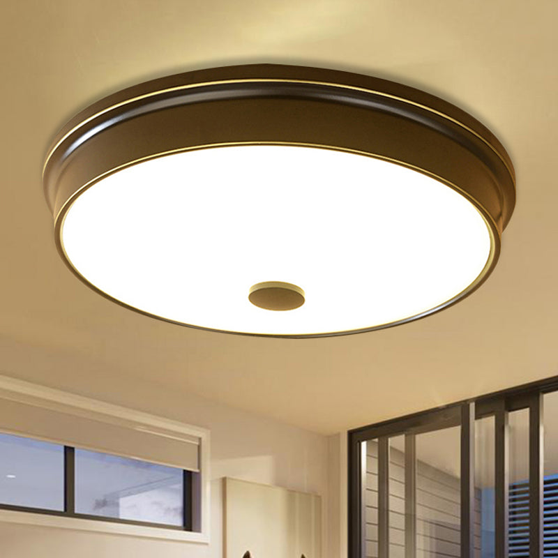 Round White Glass Flush Fixture Traditional LED Bedroom Ceiling Lighting in Black/Gold, 11"/12.5"/16" W