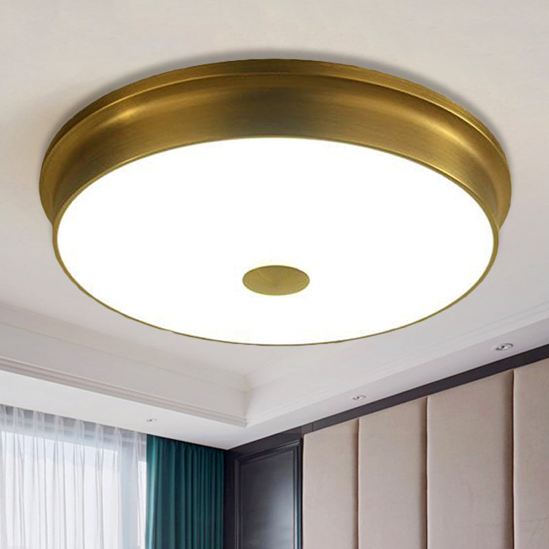 Round White Glass Flush Fixture Traditional LED Bedroom Ceiling Lighting in Black/Gold, 11"/12.5"/16" W