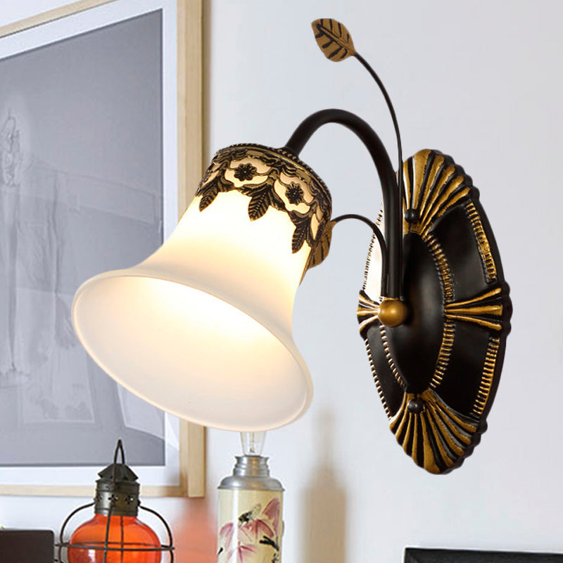 Grossed Black Black Wall Appince Bell 1/2-Light Vintage Mur Moup Lightture avec bras incurvé pour halto