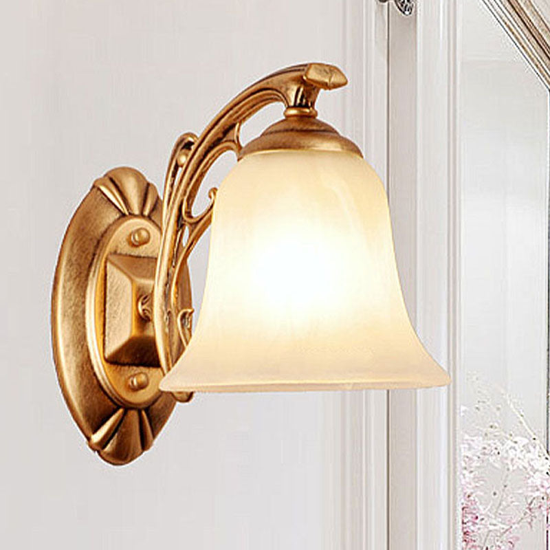 Gold Bell Wall Sconce Lighting Traditional Metal 1-Light Living Room Sconce Light with Frosted Glass Shade