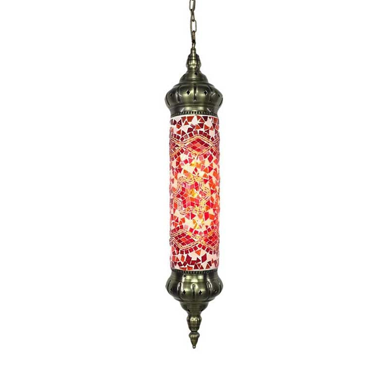 Bronze Tube Ceiling Light Retro Colorful Glass 1/4 Heads Pendant Lighting Fixture for Living Room