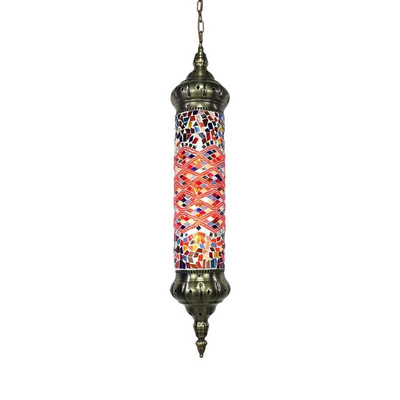 Bronze Tube Ceiling Light Retro Colorful Glass 1/4 Heads Pendant Lighting Fixture for Living Room