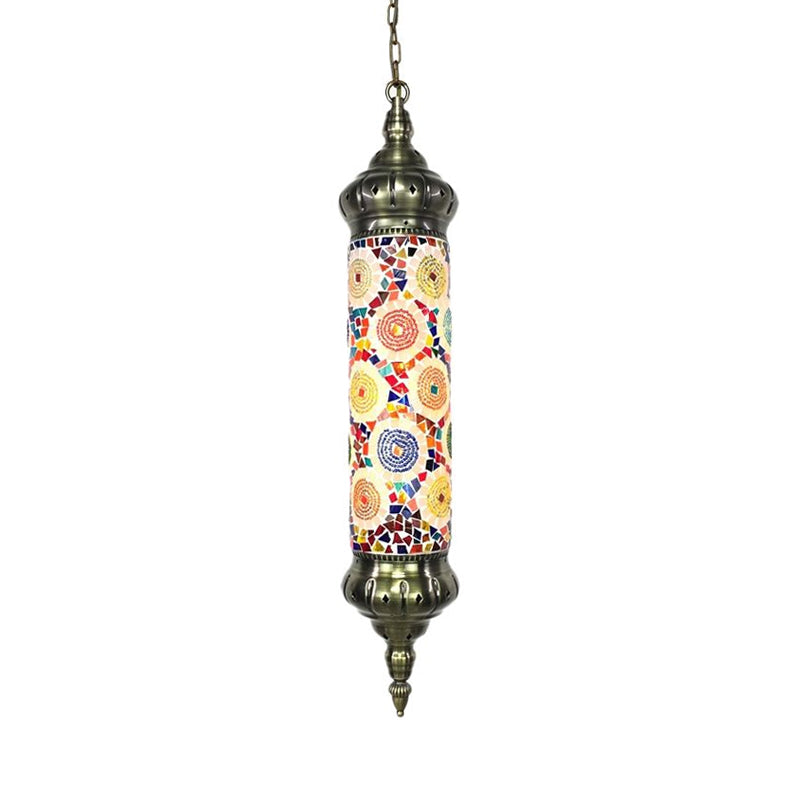 Bronze Tube Ceiling Light Retro Colorful Glass 1/4 Heads Pendant Lighting Fixture for Living Room
