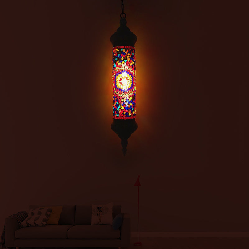 Bronze Tube Ceiling Light Retro Colorful Glass 1/4 Heads Pendant Lighting Fixture for Living Room