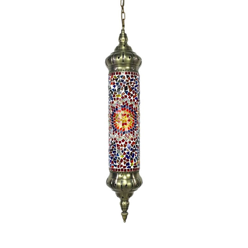 Bronze Tube Ceiling Light Retro Colorful Glass 1/4 Heads Pendant Lighting Fixture for Living Room