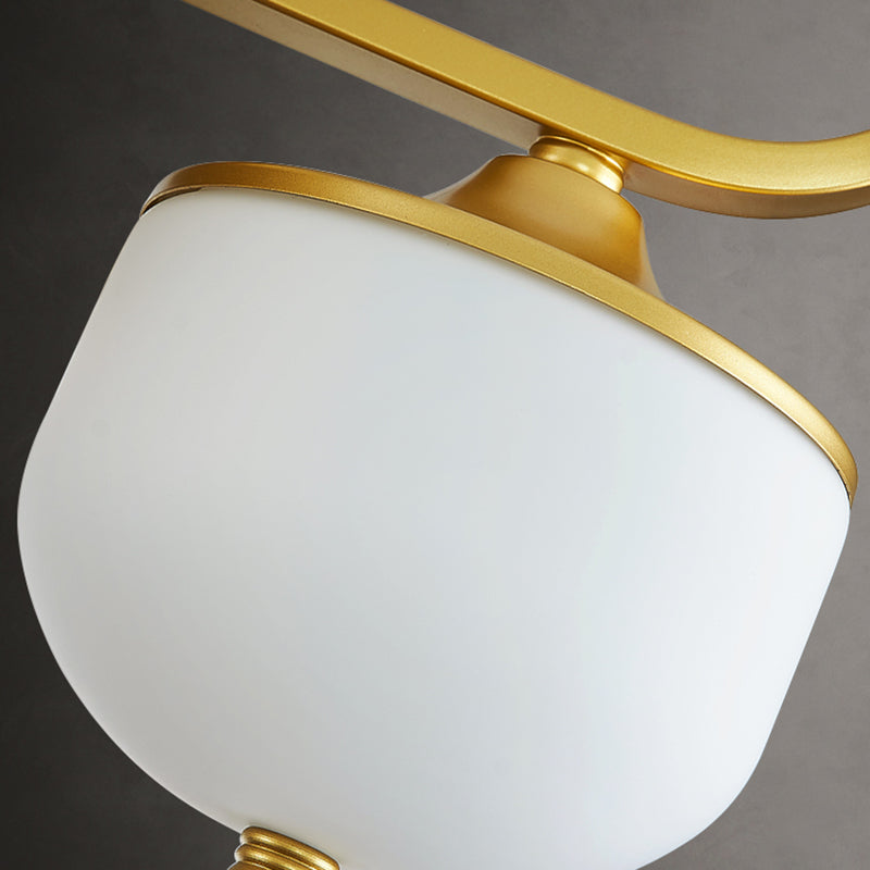 Postmoderne Kuppel 3-Blatt Deckenlüfter Beleuchtung Leuchte Milchglas Wohnzimmer Halbflush-Leuchten in Messing mit Fernbedienung