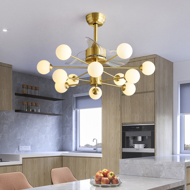 Brass Sputnik 3 Blades Anhänger Lüfter Lampe Mitte des Jahrhunderts 12-Licht 38,5 "breit