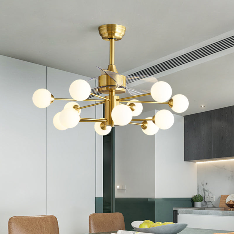 Brass Sputnik 3 Blades Anhänger Lüfter Lampe Mitte des Jahrhunderts 12-Licht 38,5 "breit