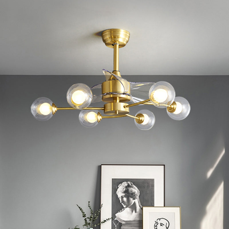 39,5 "breite Dual-Gla-Ball-Lüfter-Leuchte-Leuchte-Leuchten-Einfachheit Messing Fernbedienung Halbflush Mount Light, 3-Blade