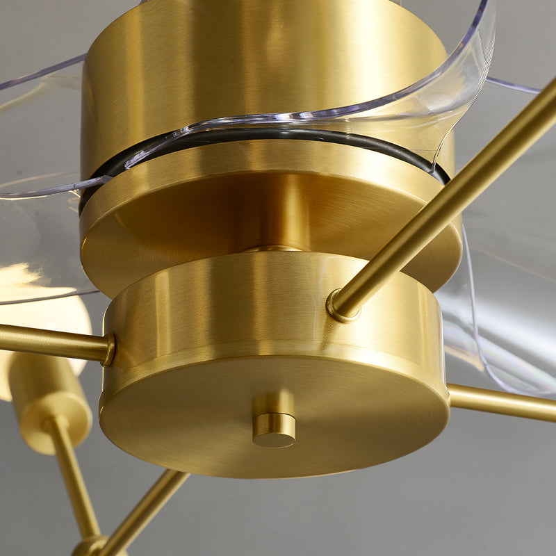 Lumo per ventilatore a soffitto postmoderno semifulon molecolare molecolare in ottone con 3 pale, 38,5 "W