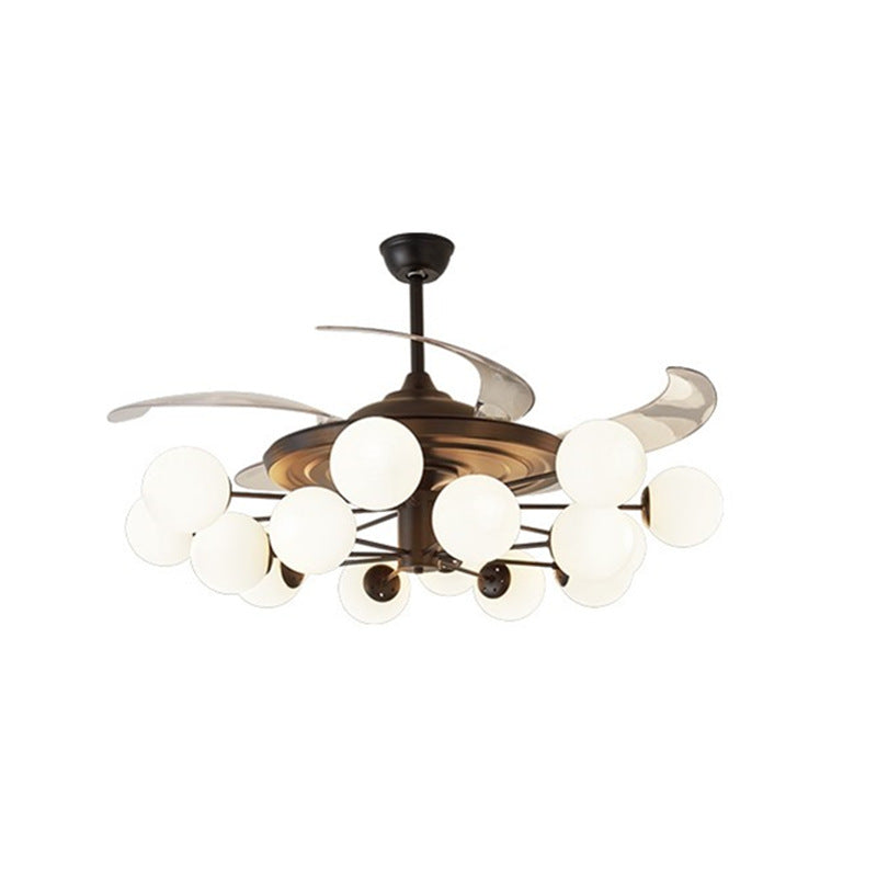 4-Blade-Sputnik Deckenlüfter Lampe Modern Opal Glass Wohnzimmer Halbblüzleuchte in Schwarz mit Fernbedienung